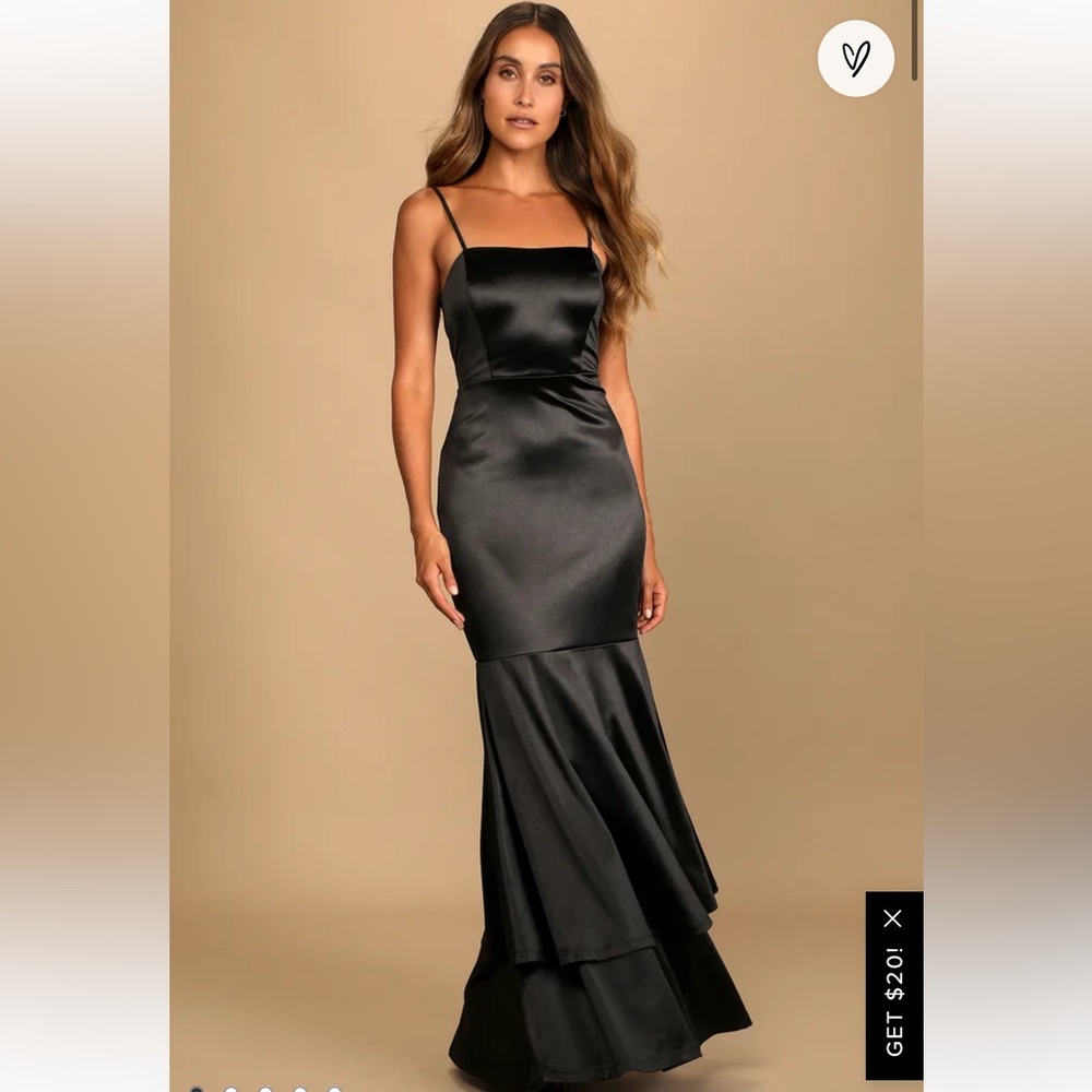 Lulu’s Contemporary Romance Black Satin Tiered Mermaid Maxi Dress